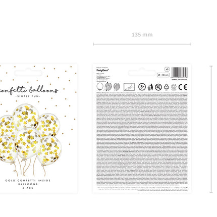 Ballons Confetti Etoiles d'Or 30cm 6pcs