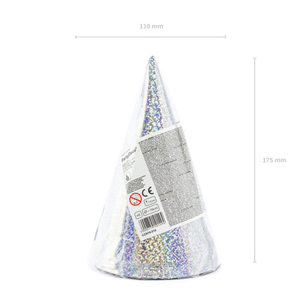 Chapeaux de fête argentés Holographiques 16cm 6pcs