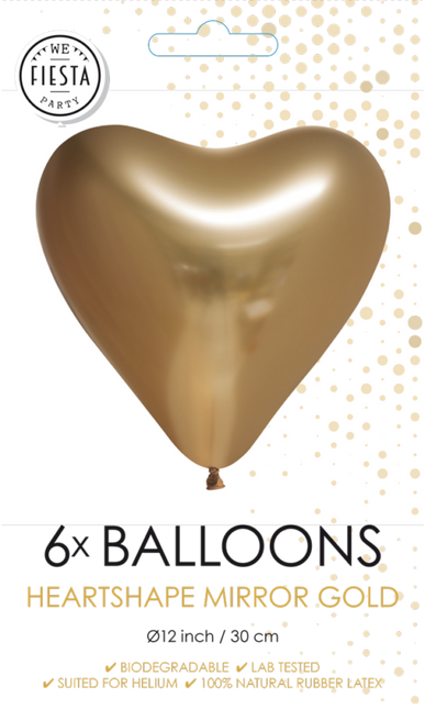 Ballons en forme de coeur doré 30cm 6pcs