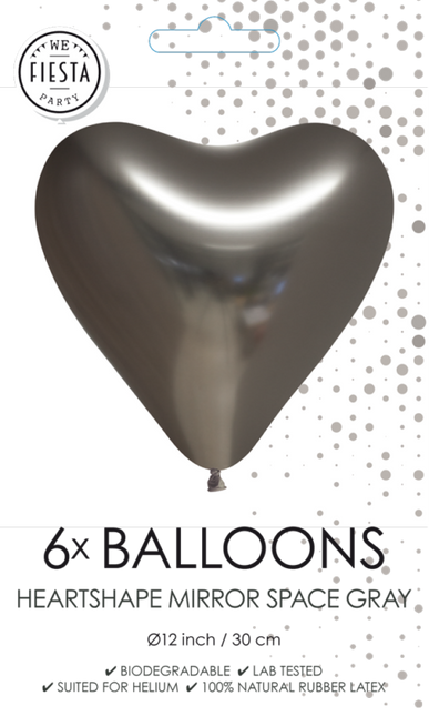 Ballons en forme de coeur gris 30cm 6pcs