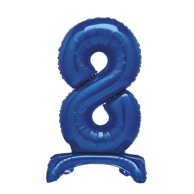 Ballon numéro bleu 8 ans avec standard 76cm