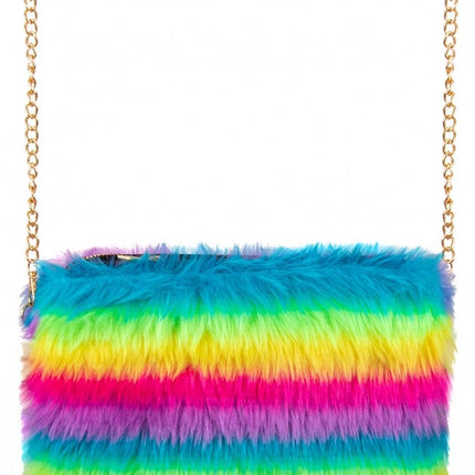 Porte-monnaie peluche rayé arc-en-ciel