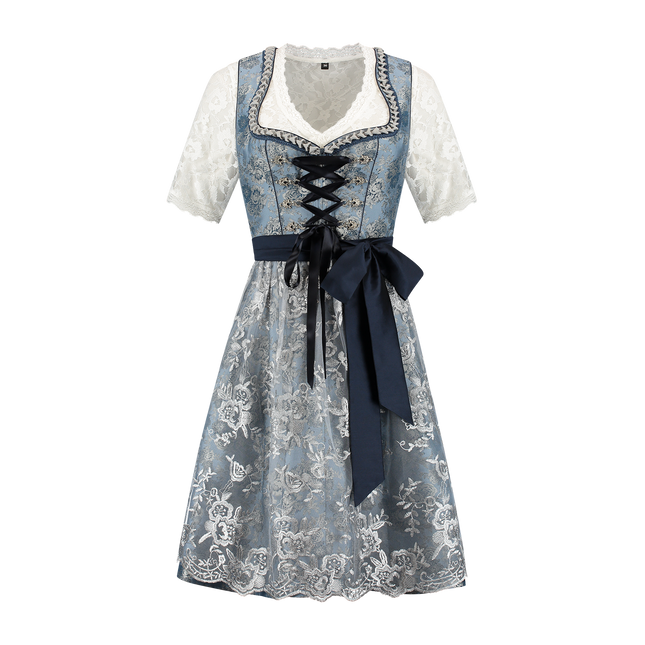 Blue Silver Dirndl Dress Oktoberfest Ladies 2 Piece