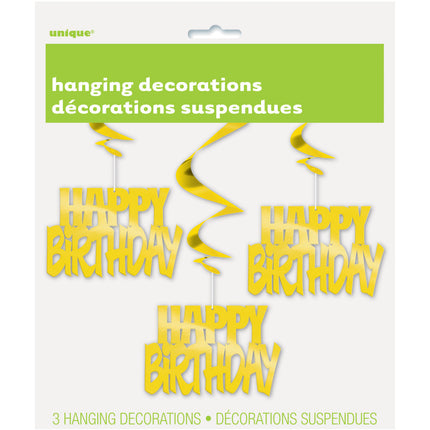 Décoration suspendue Happy Birthday Gold 81cm 3pcs