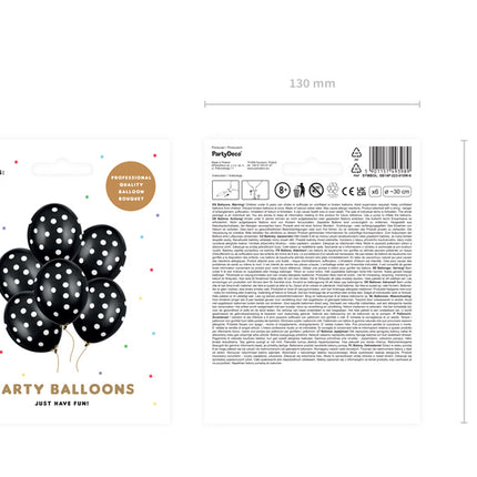 Ballons noirs à pois blancs 30cm 6pcs