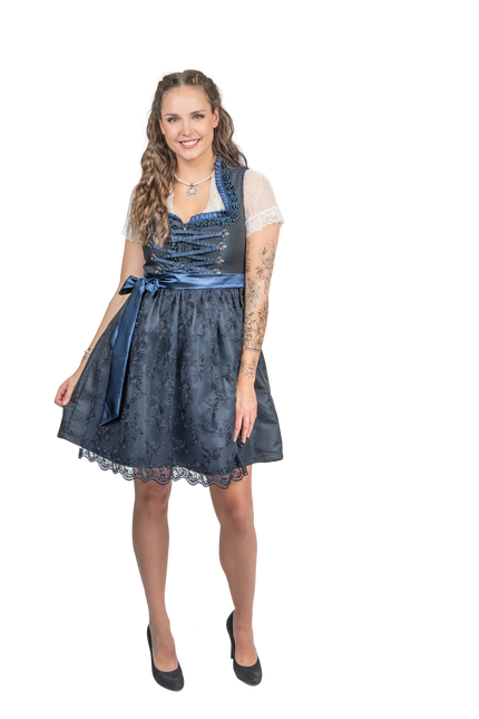 Bleu foncé Robe Dirndl Oktoberfest Femmes 2 Pièces