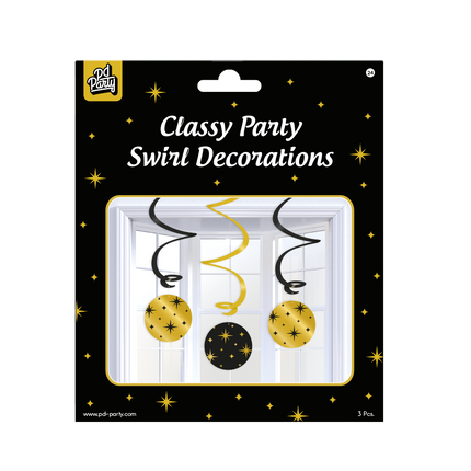 Décoration suspendue or noir étoiles 17cm