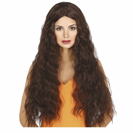 Perruque brune cheveux longs ondulés