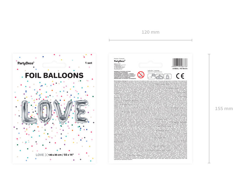 Ensemble de ballons de lettres Love Silver Empty 1.4m