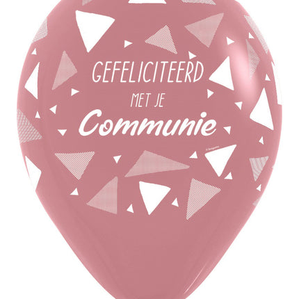 Ballons Félicitations pour ta communion Triangles Bois de rose 30cm 25pcs