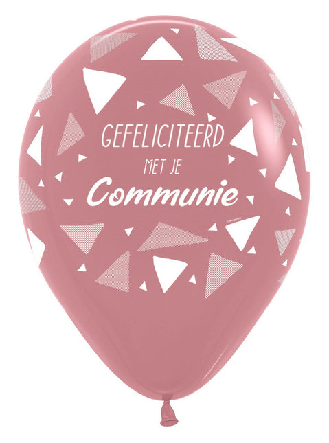 Ballons Félicitations pour ta communion Triangles Bois de rose 30cm 25pcs
