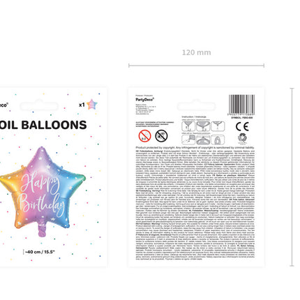 Ballon à l'hélium étoile joyeux anniversaire vide 40cm