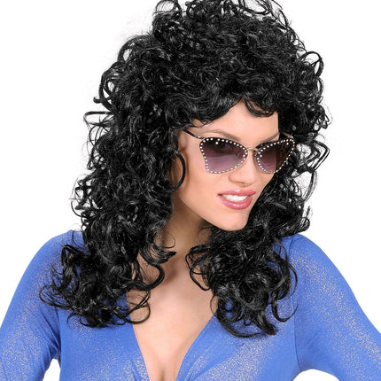 Perruque noire cheveux mi-longs bouclés