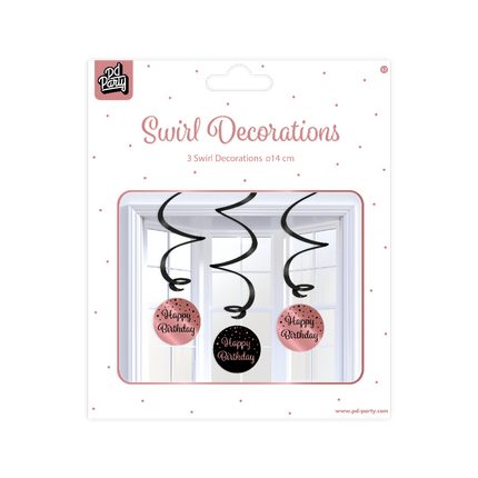 Décoration suspendue Happy Birthday Noir Rose 17cm 3pcs