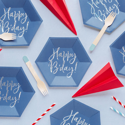 Assiettes Happy B'Day Bleu 20cm 6pcs