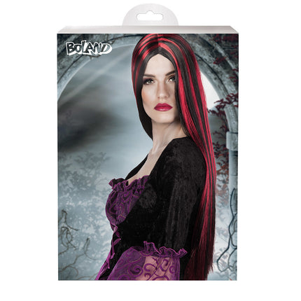 Perruque d'Halloween Cheveux longs Noirs Rouges