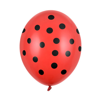 Ballons de baudruche rouges à pois noirs 30cm 6pcs