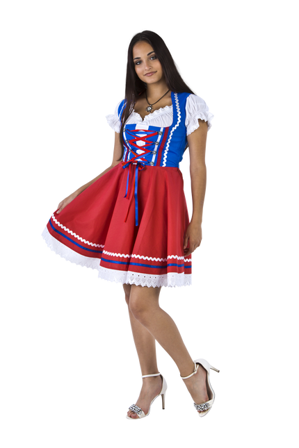 Robe Dirndl Oktoberfest Rouge Bleu Dames 2 Pièces