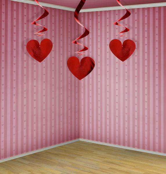 Décoration suspendue Coeurs rouges 60cm 3pcs