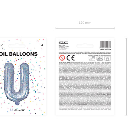 Ballon de baudruche Lettre U Holographique Vide 35cm