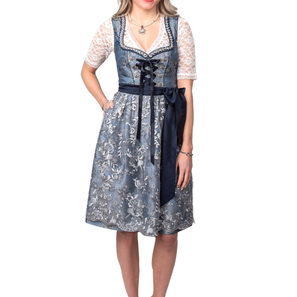 Blue Silver Dirndl Dress Oktoberfest Ladies 2 Piece