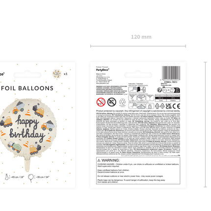 Joyeux anniversaire Ballon à l'hélium Véhicules de construction Vide 45cm