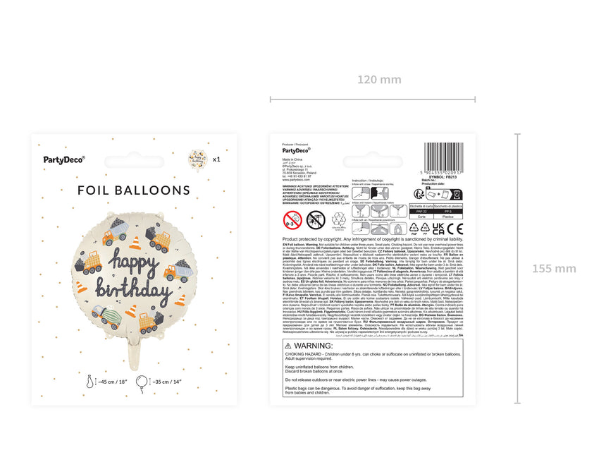 Joyeux anniversaire Ballon à l'hélium Véhicules de construction Vide 45cm