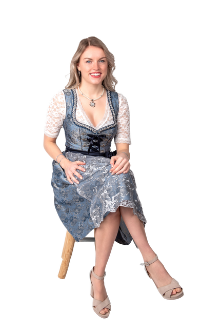 Blue Silver Dirndl Dress Oktoberfest Ladies 2 Piece