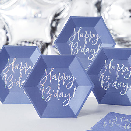 Assiettes Happy B'Day Bleu 20cm 6pcs