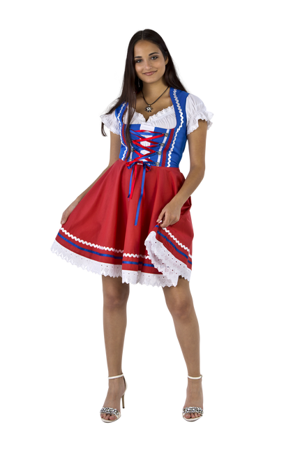 Robe Dirndl Oktoberfest Rouge Bleu Dames 2 Pièces