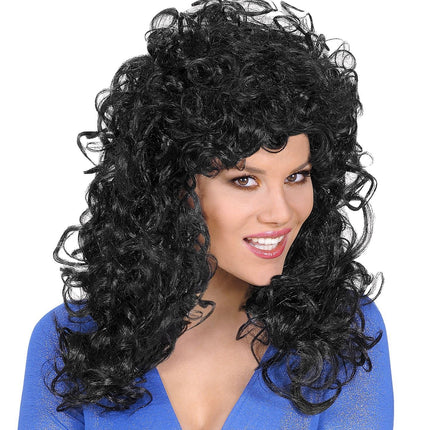 Perruque noire cheveux mi-longs bouclés