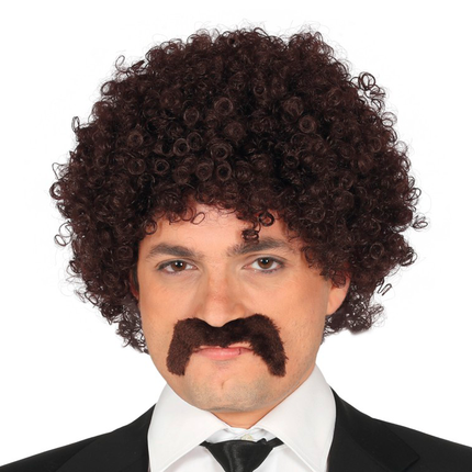 Perruque brune Moustache bouclée