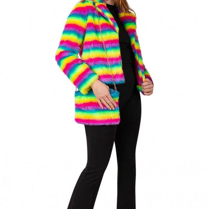 Porte-monnaie peluche rayé arc-en-ciel