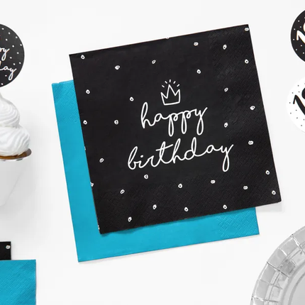 Serviettes de table Happy Birthday Noir 33cm 20pcs
