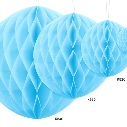 Boule en nid d'abeille bleu clair 10cm
