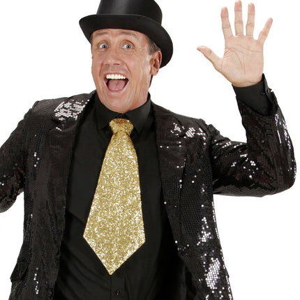 Cravate dorée pailletée avec élastique