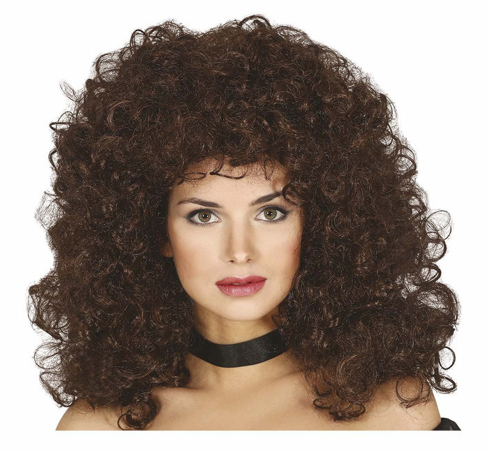 Perruque brune bouclée