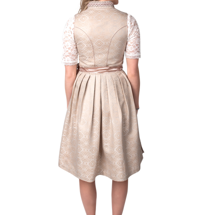 Pink White Creme Dirndl Dress Oktoberfest Women Jaquard