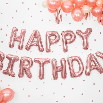 Jeu de ballons à lettres Happy Birthday Rose Gold Vide 3.4m