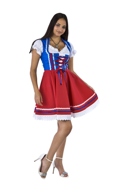 Robe Dirndl Oktoberfest Rouge Bleu Dames 2 Pièces