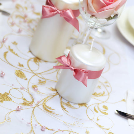 Vanilla Creme Organza Fabric Gold Flowers 36cm 9m