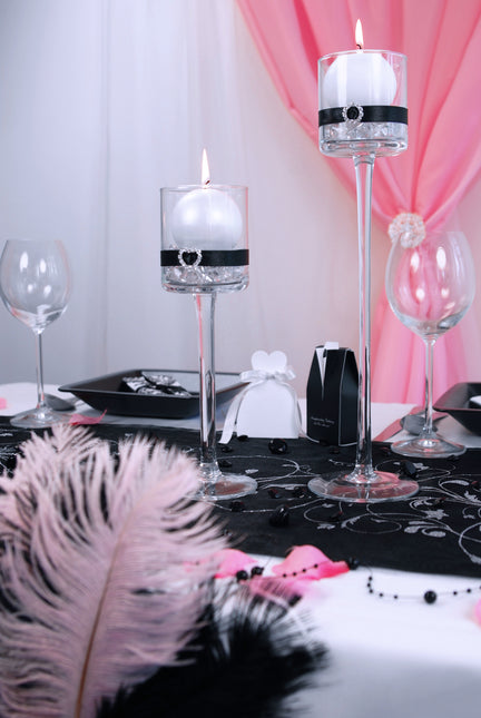 Tissu Organza noir Fleurs argentées 36cm 9m