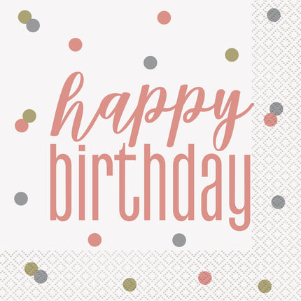 Serviettes de table Happy Birthday Rose Gold 33cm 16pcs