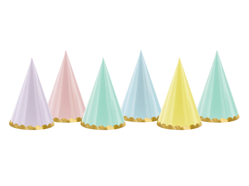 Chapeaux de fête colorés Pastel 16cm 6pcs