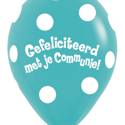 Ballons de Communion Polka Dots Caribbean Blue 30cm 50pcs