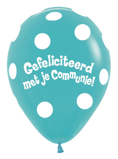 Ballons de Communion Polka Dots Caribbean Blue 30cm 50pcs
