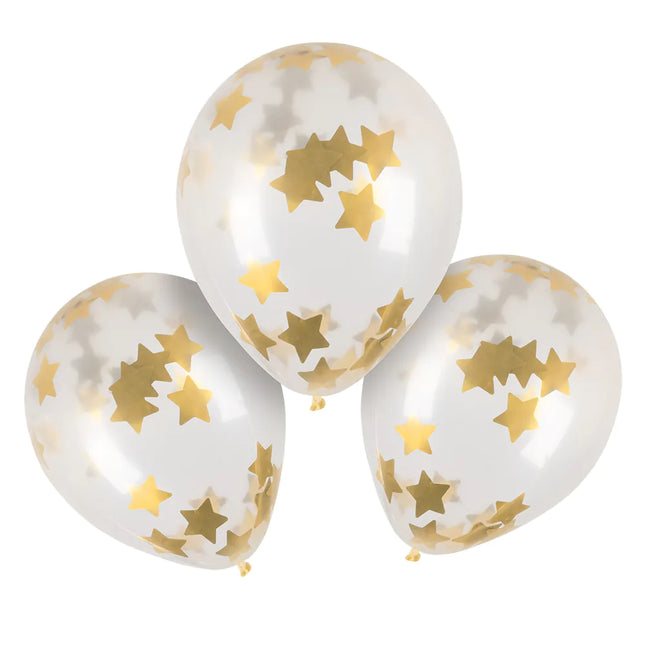 Ballons confettis transparents Étoiles d'or 5pcs