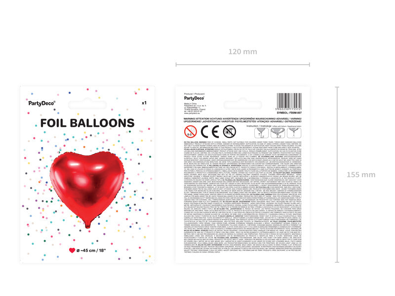 Ballon à l'hélium coeur rouge vide 45cm