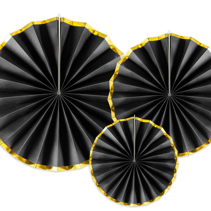 Eventails en papier noir 23-40cm 3 pièces