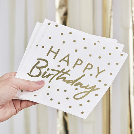 Serviettes de table Joyeux Anniversaire Or Blanc